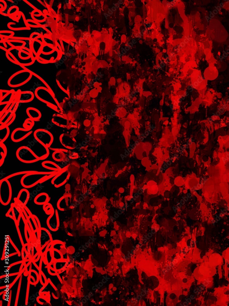Hand drawn abstract illustration of black and red color with the texture of drops and lines. Blood on black. Vampire background. Label, packaging, wrapping paper, scrapbooking paper. Hand drawn abstract illustration of black and red color with the texture of drops and lines. Blood on black. Vampire background. Label, packaging, wrapping paper, scrapbooking paper.