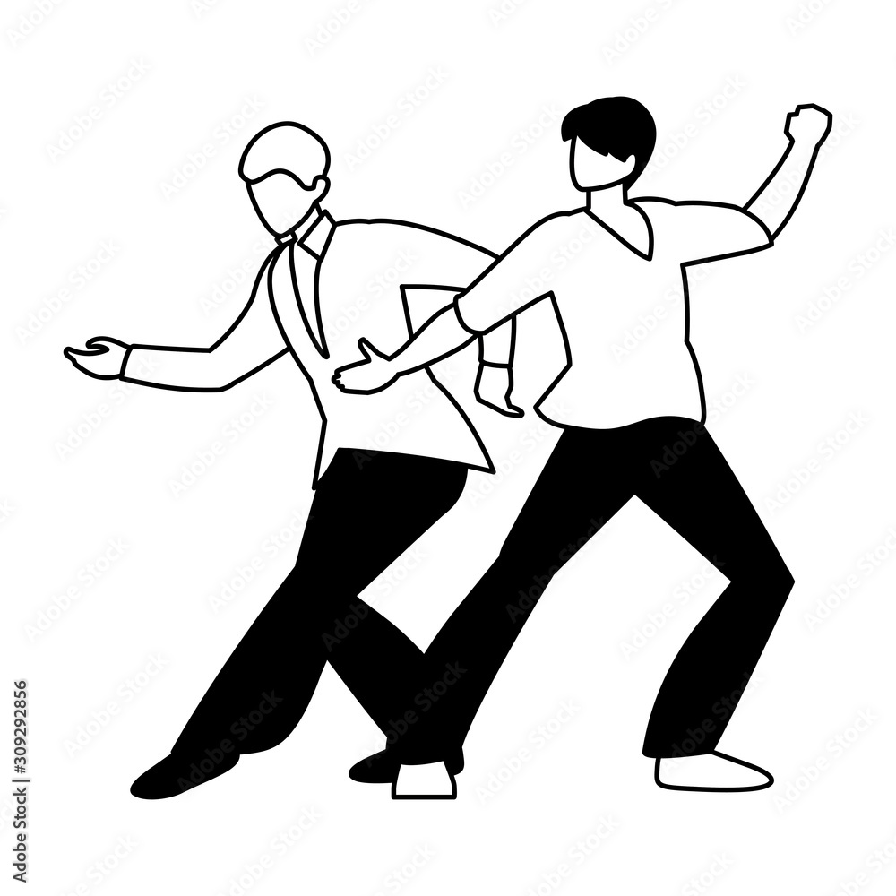 silhouette of men in pose of dancing on white background silhouette of men in pose of dancing on white background