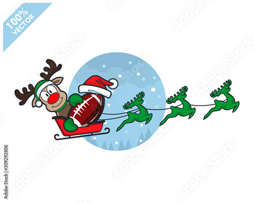 Football rugby ball with santa claus christmas theme logo vector