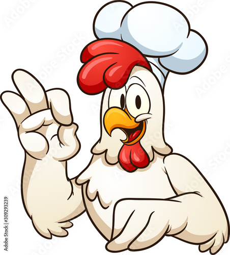 Cartoon chef chicken. Vector clip art illustration with simple gradients. All in a single layer.