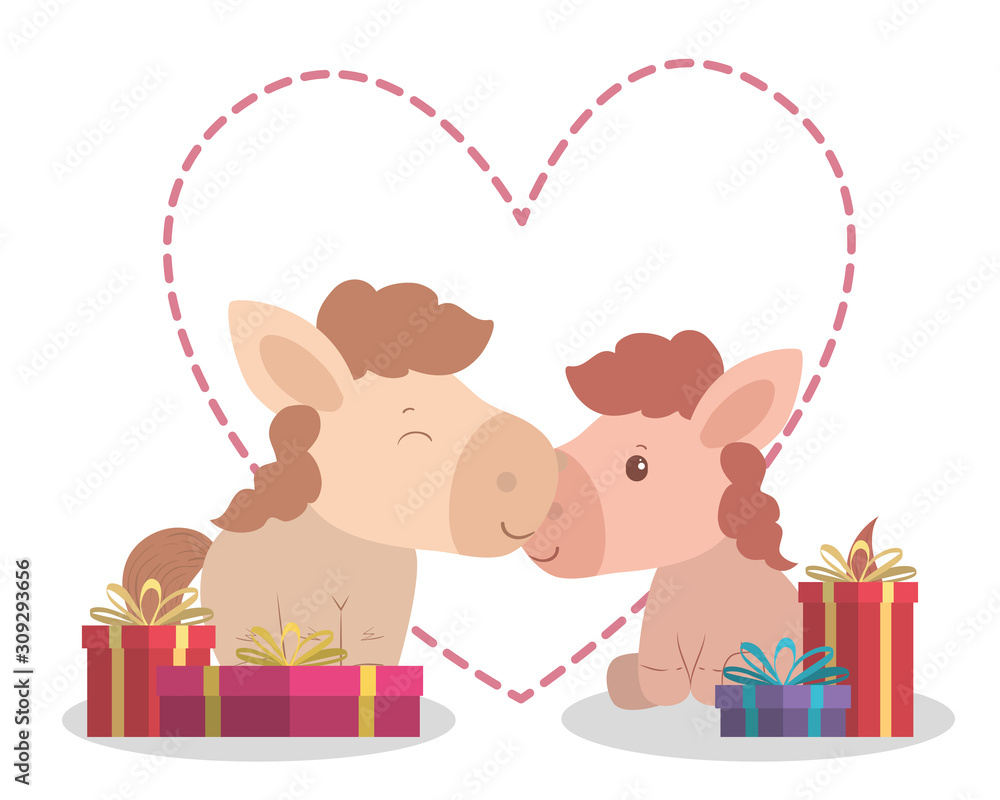 Naklejka premium Baby shower invitation with horses cartoons vector design