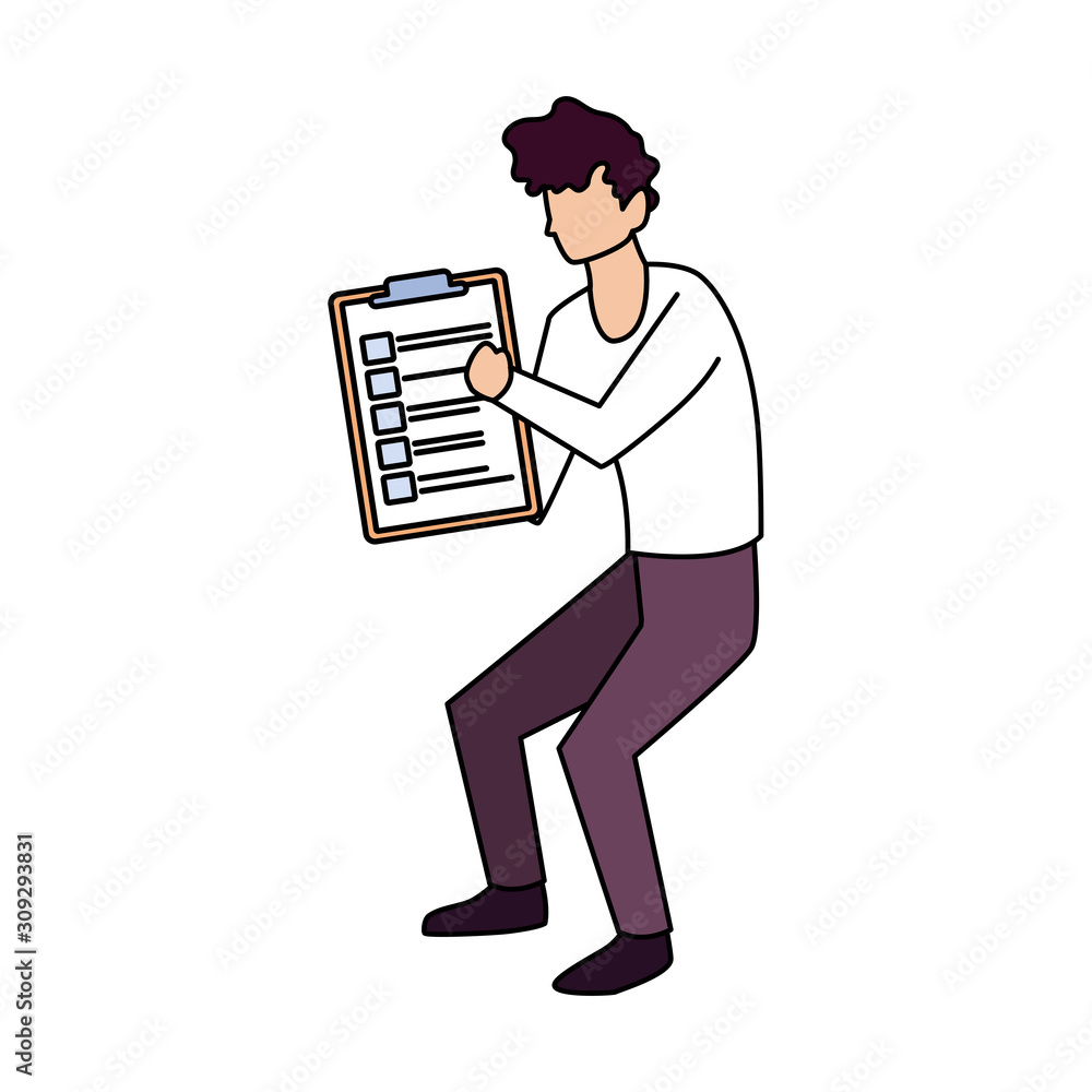 man with clipboard on white background