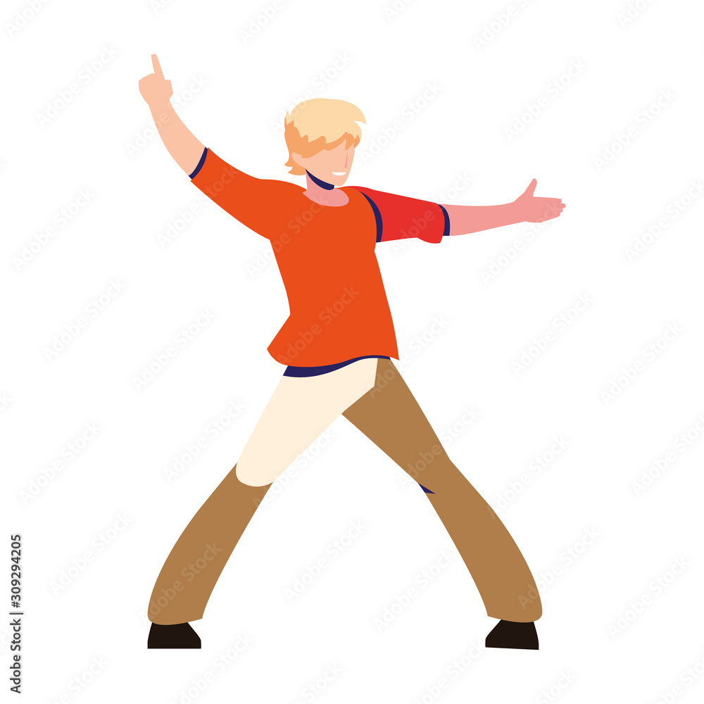 young man in pose of dancing on white background young man in pose of dancing on white background