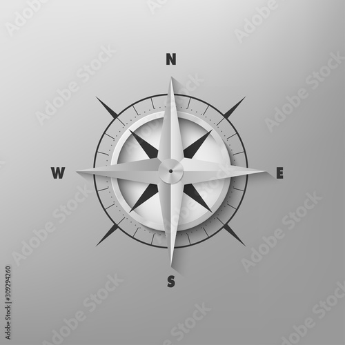 Vector 3D compass on a gray background