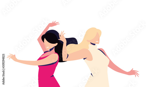 scene of women in dance pose, party, dance club