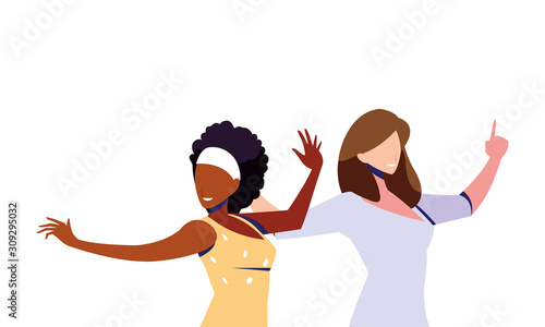 scene of women in dance pose, party, dance club