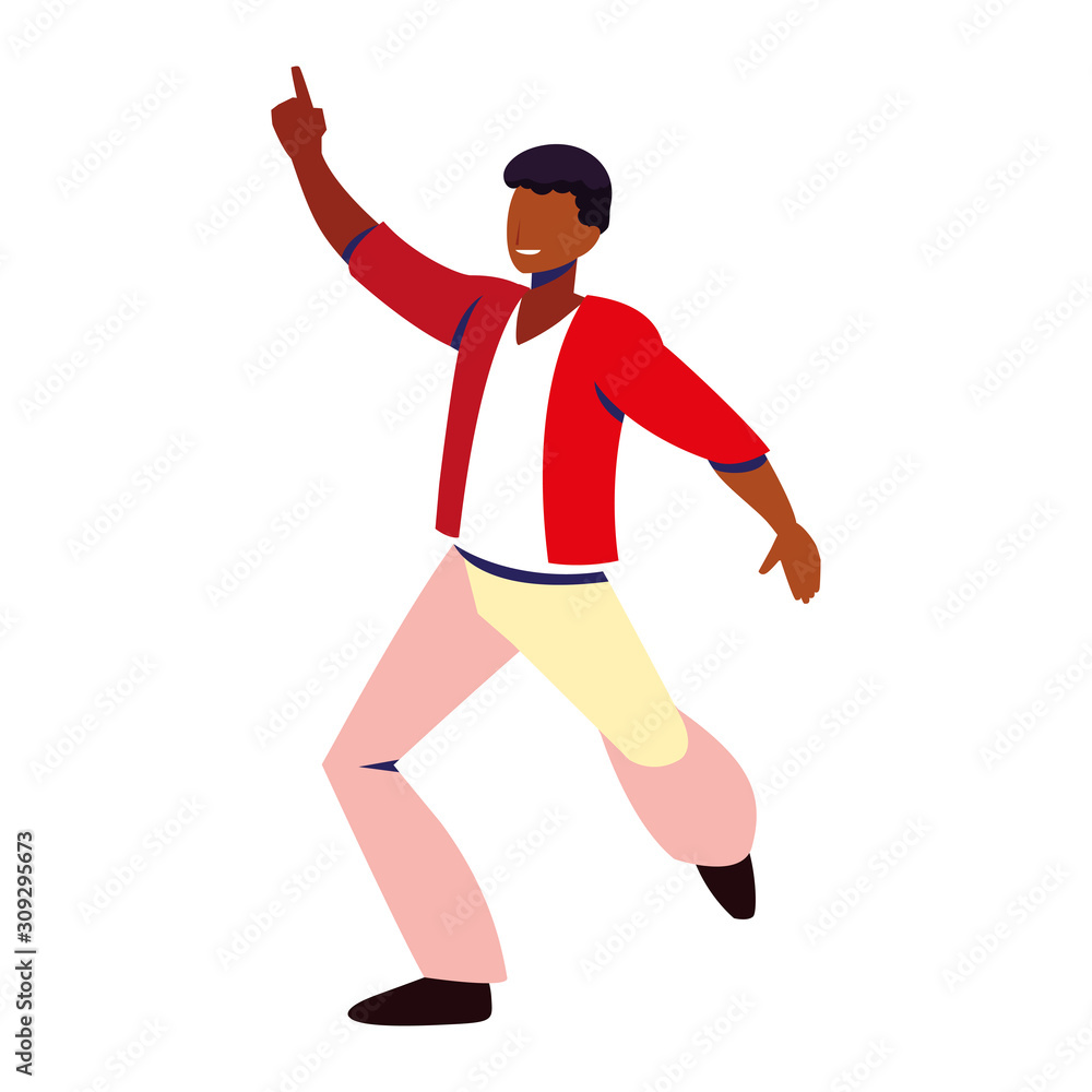young man in pose of dancing on white background young man in pose of dancing on white background