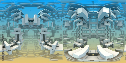 360 degree labyrinth, abstract virtual Puma Punku idea concept, equirectangular projection, environment map. HDRI spherical panorama. photo