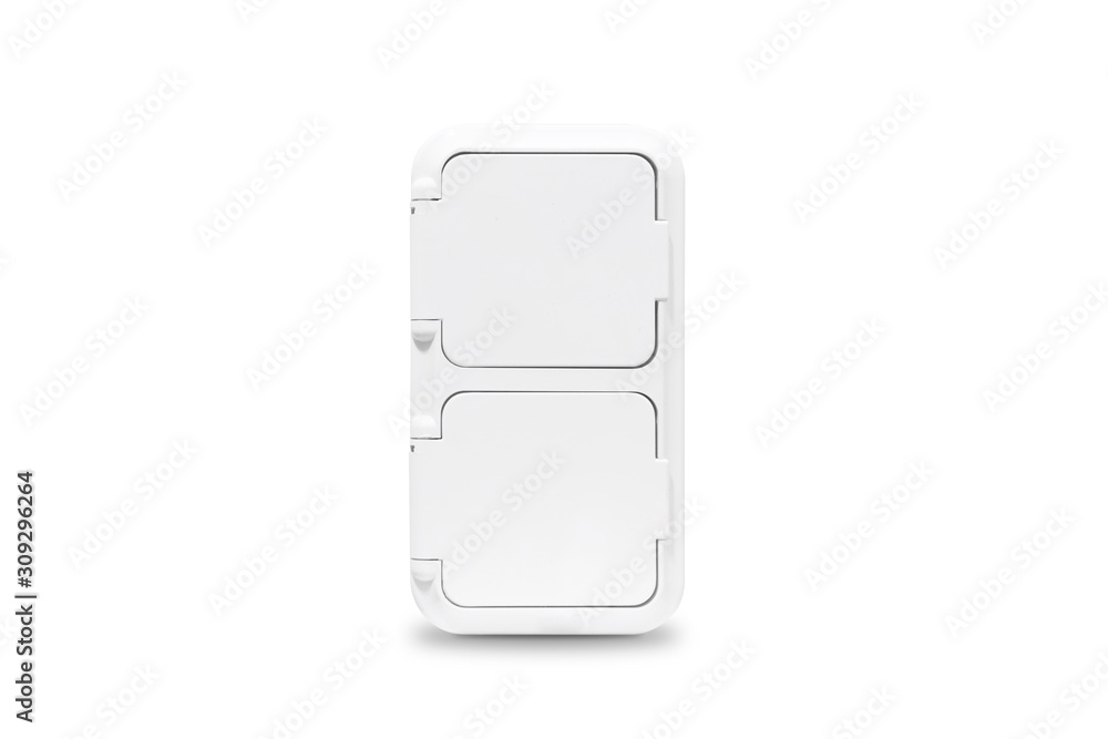 Double power socketoutlet with selfclosing hinged lids for use in damp rooms and in covered