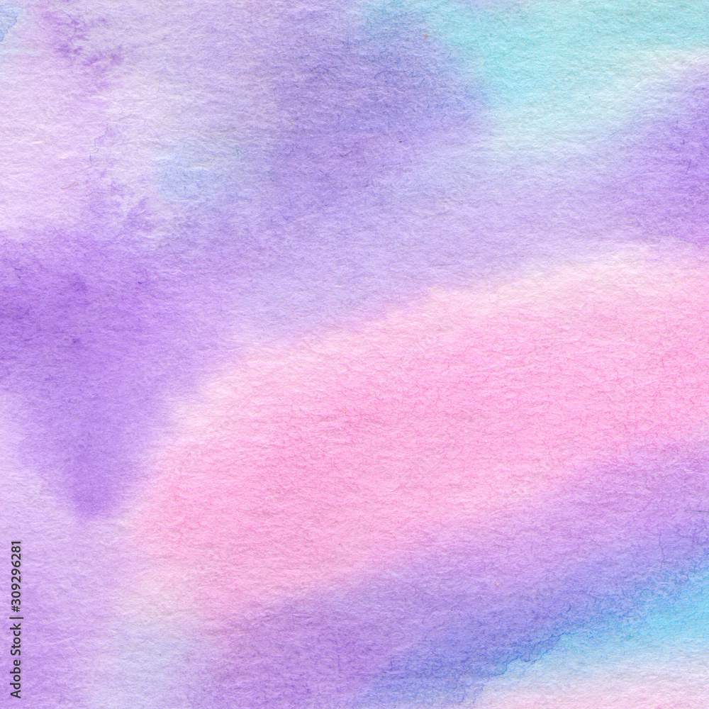 Abstract art background purple color. Watercolor painting on canvas with purple gradient. Fragment of artwork on paper with cloud pattern. Texture backdrop, macro.