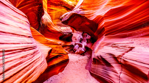 Φωτογραφία The smooth curved Red Sandstone walls caused by water erosion in Mountain Sheep Canyon