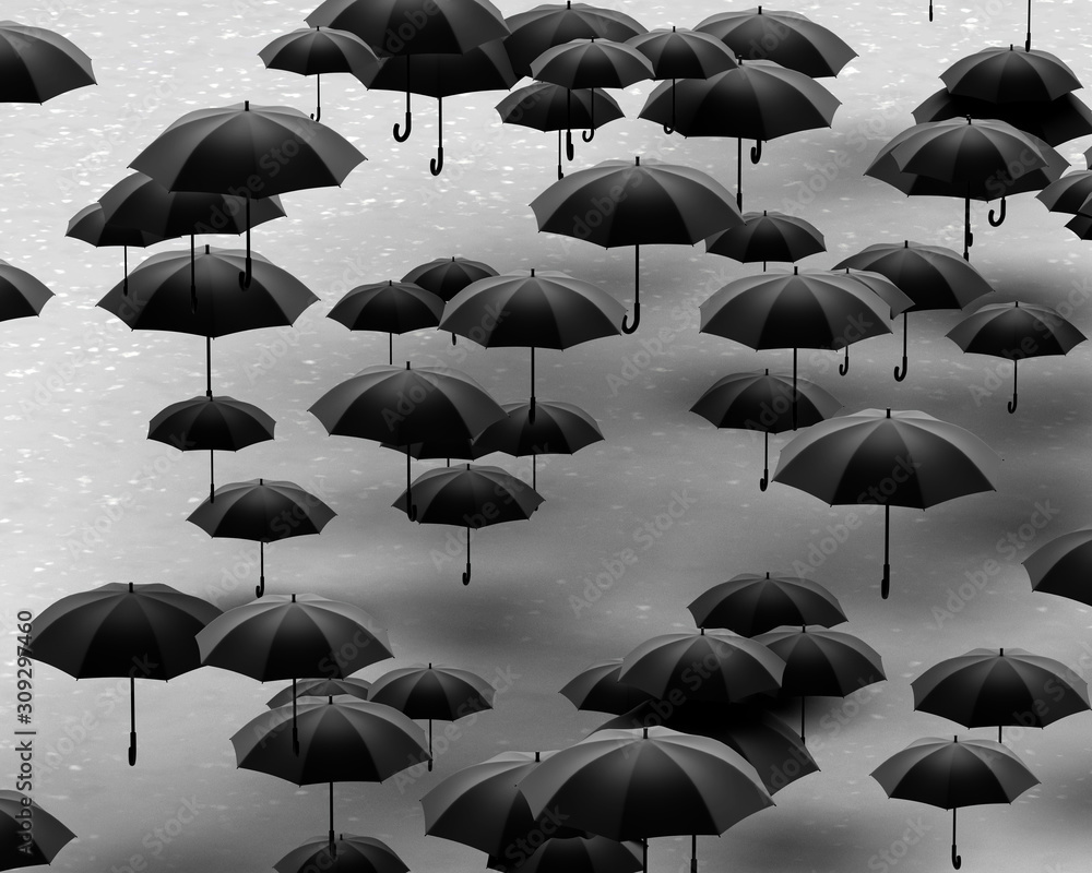 group of umbrellas on pavement