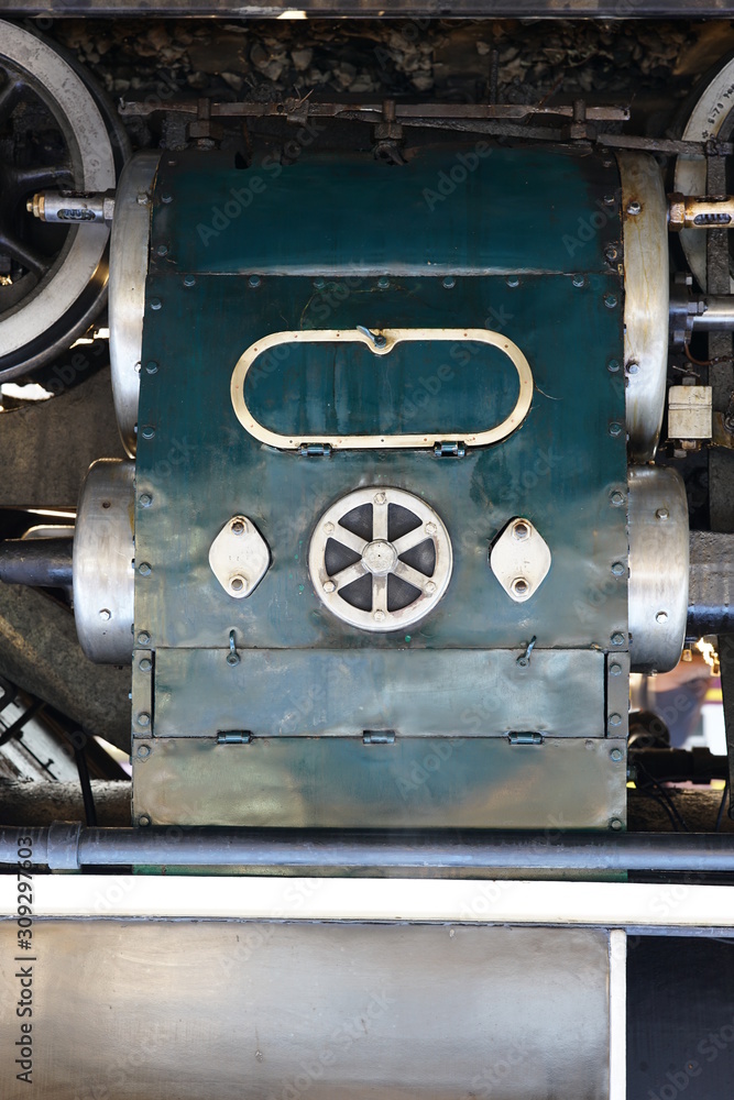 Bangkok,Thailand-December 5, 2019: Cylinder and piston on a steam locomotive made in Japan