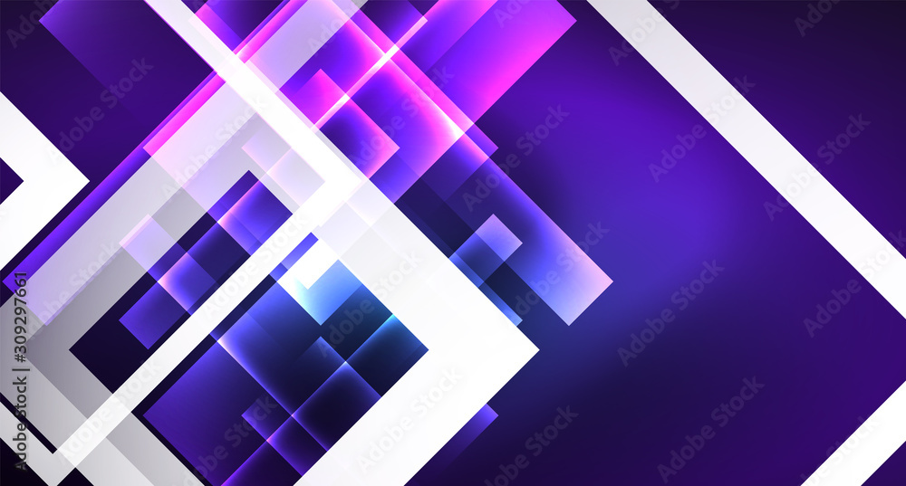 Neon glowing techno square rectangle lines, blue hi-tech futuristic abstract background Neon glowing techno square rectangle lines, blue hi-tech futuristic abstract background