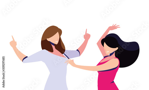 scene of women in dance pose, party, dance club