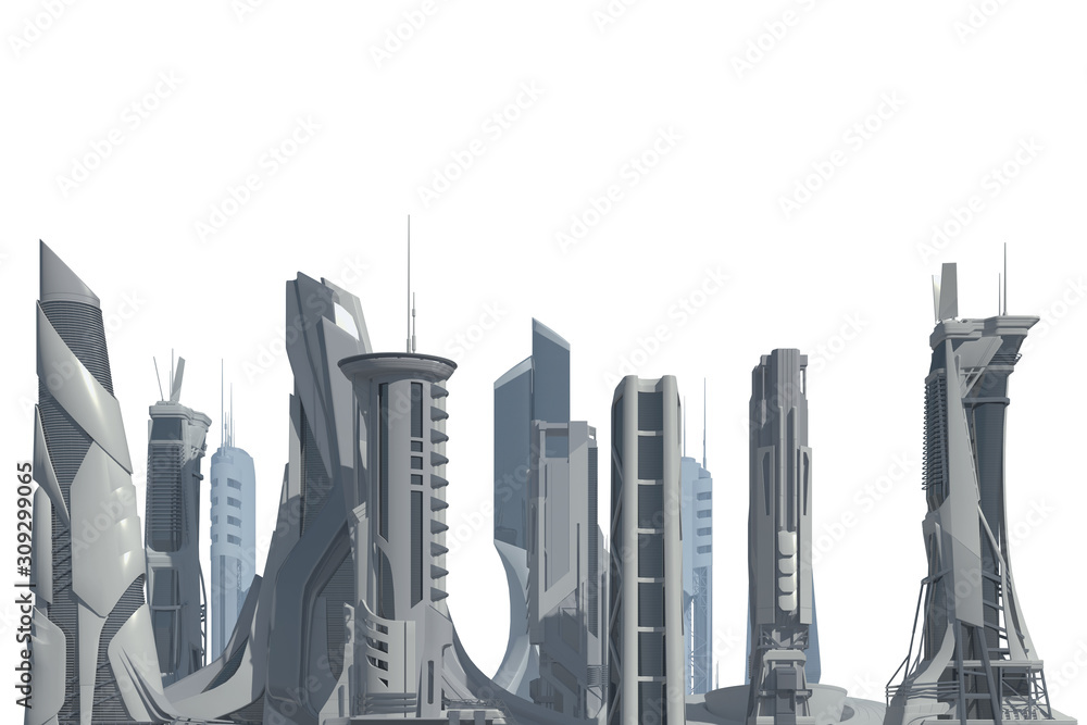 Futuristic City isolated on white 3D illustration