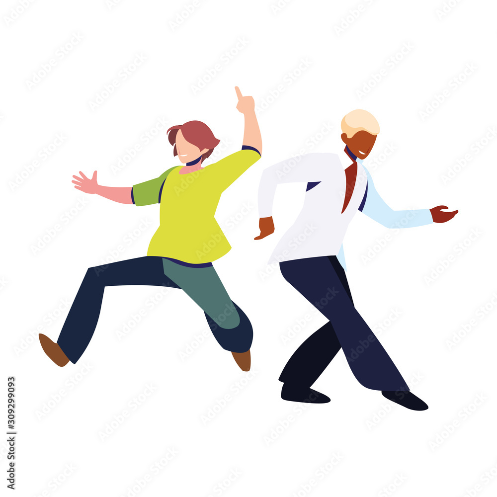 men in pose of dancing on white background