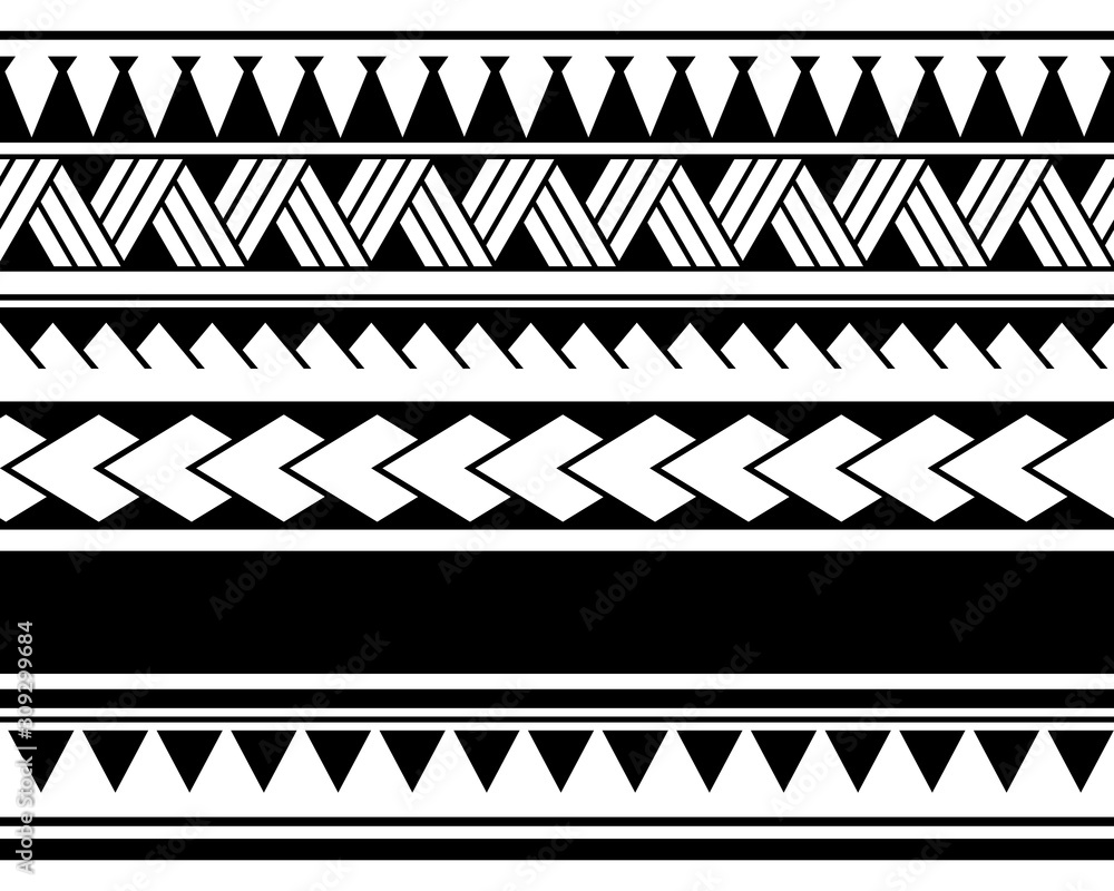 Maori polynesian tattoo sleeve. Tribal bracelet seamless pattern vector. Samoan border tattoo design fore arm or foot. Armband tattoo tribal. band fabric seamless ornament isolated on white background Stock Vector