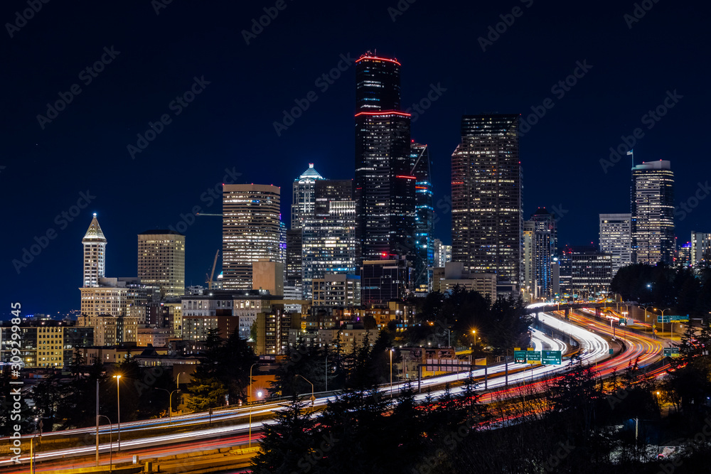 Downtown Seattle at night - long exposure 