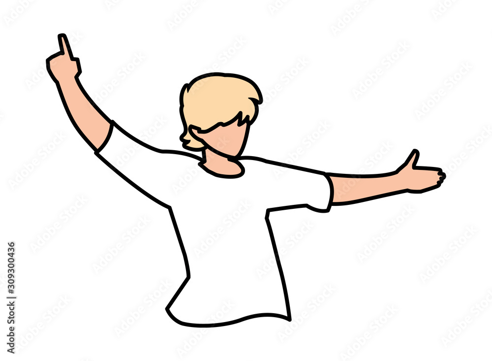 man in pose of dancing, party, on white background