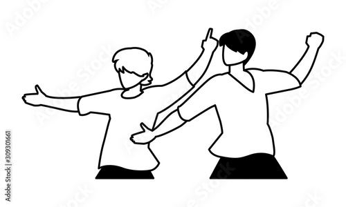 scene of men in dance pose, party, dance club