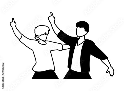 scene of men in dance pose, party, dance club