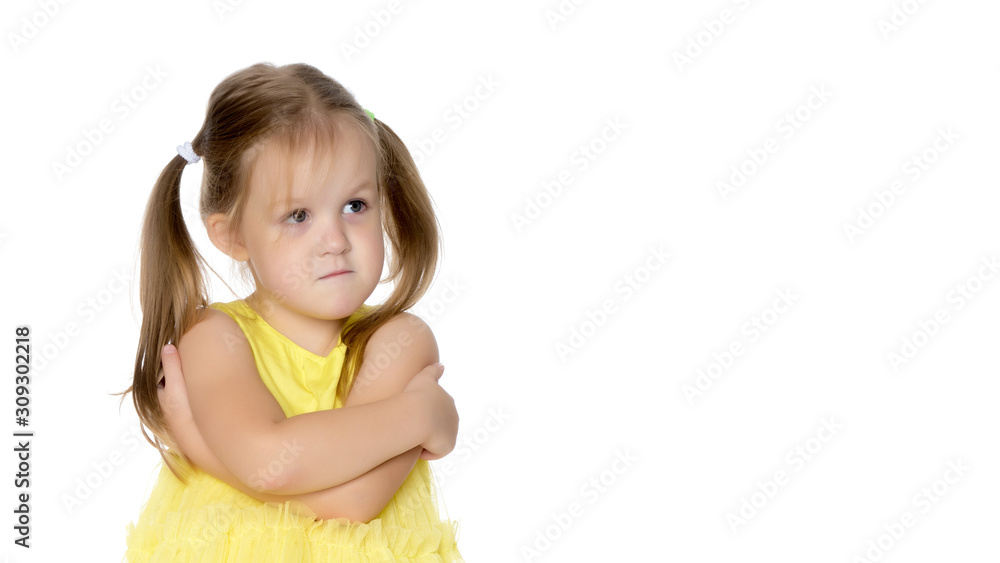 Sad little girl.Isolated on a white background. Sad little girl.Isolated on a white background.