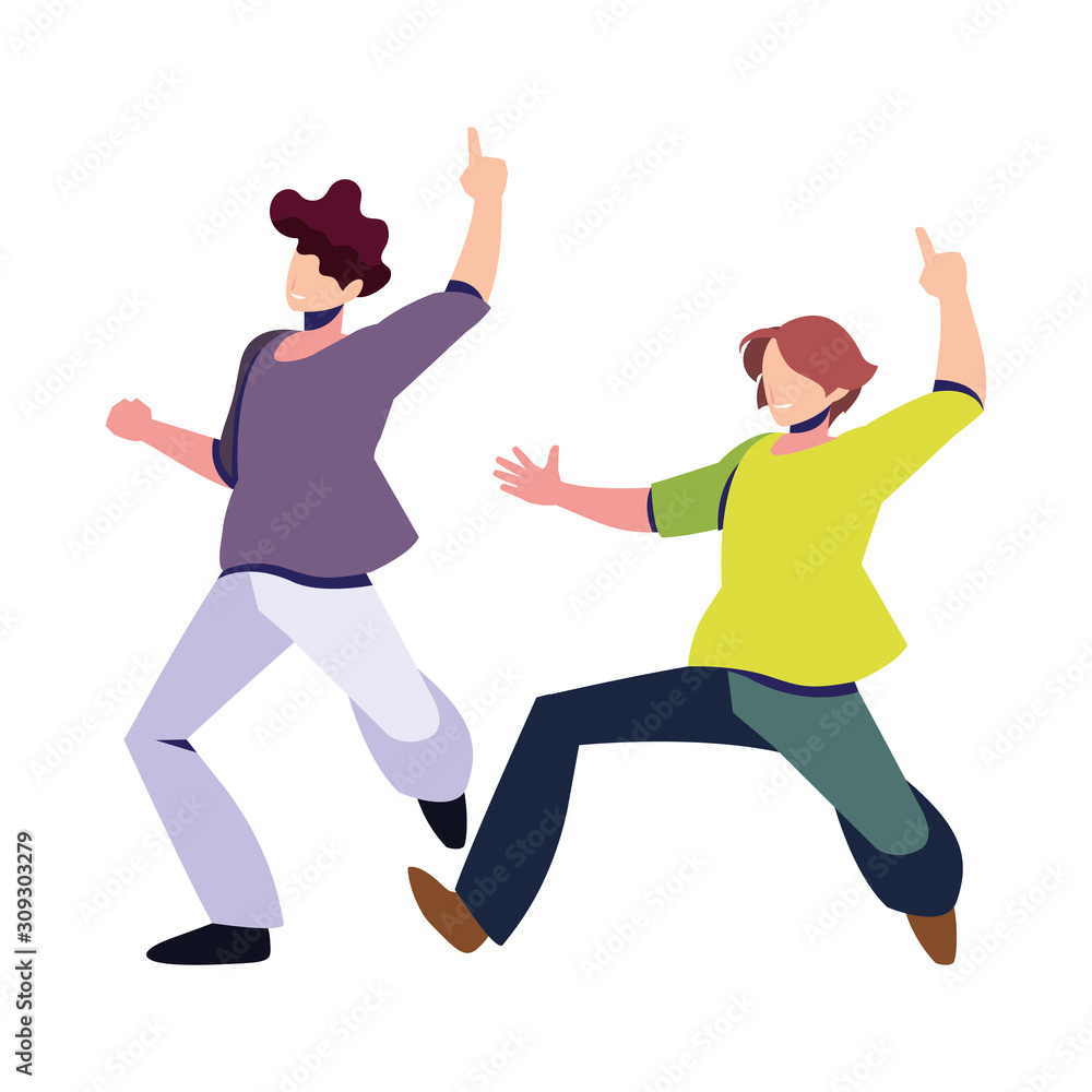 men in pose of dancing on white background men in pose of dancing on white background