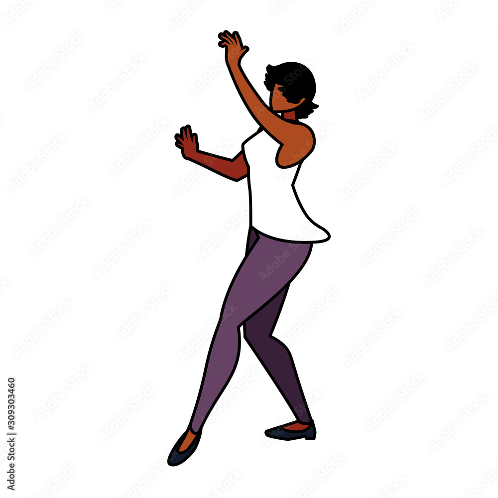 young woman in pose of dancing on white background young woman in pose of dancing on white background