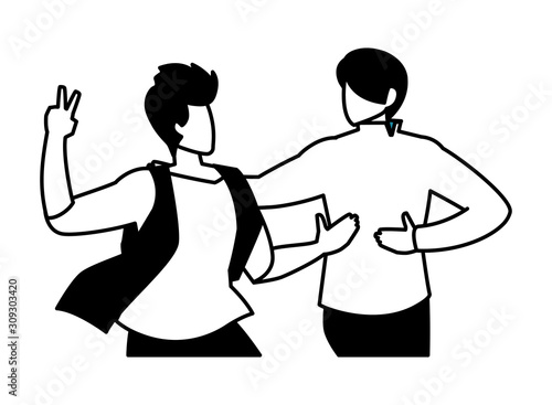 scene of men in dance pose, party, dance club