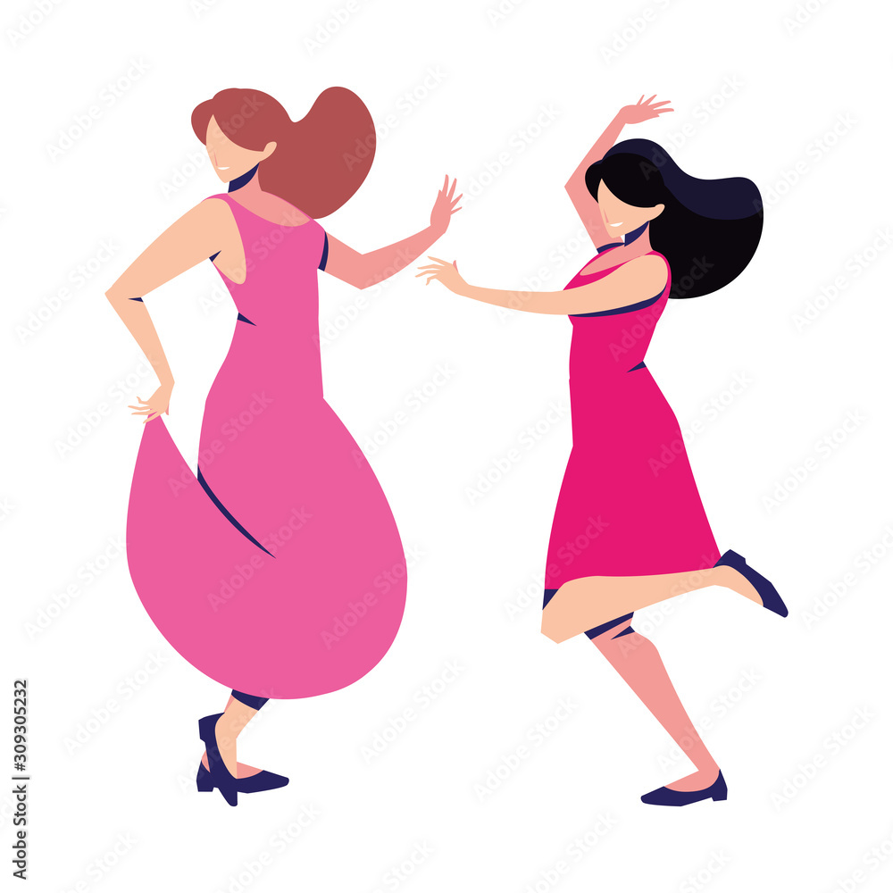 women in pose of dancing on white background women in pose of dancing on white background