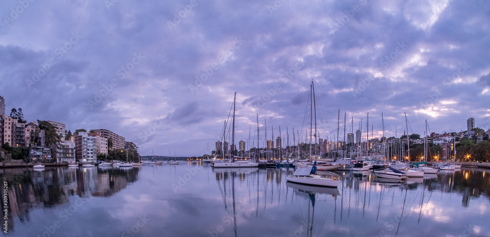 Dawn clouds and yachts