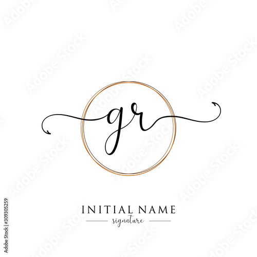 Initial Letter GR Signature Handwriting and Elegant Logo Design Vector