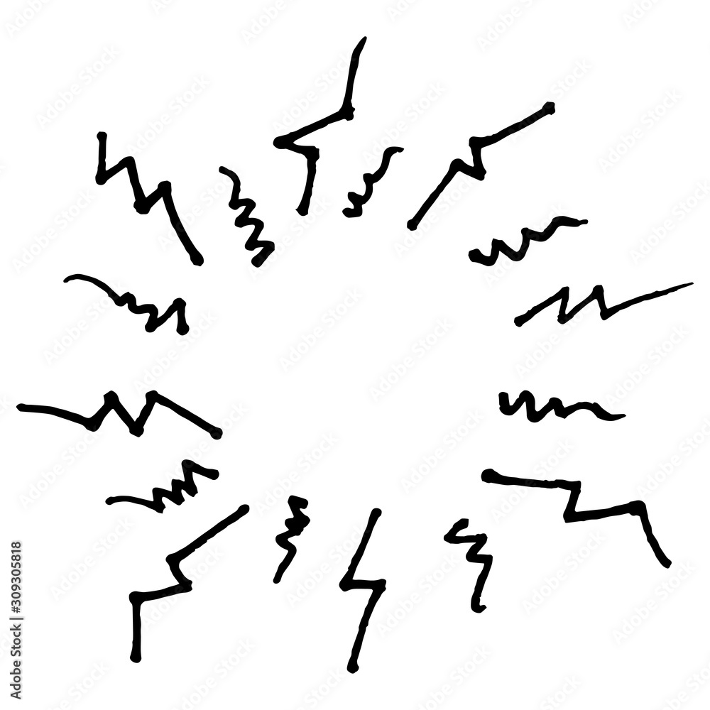 hand drawn doodle starburst, sunburst, firework, explosion set. doodle design element. vector illustration