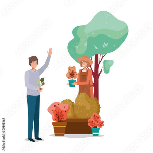 Woman man and gardening concept vector design