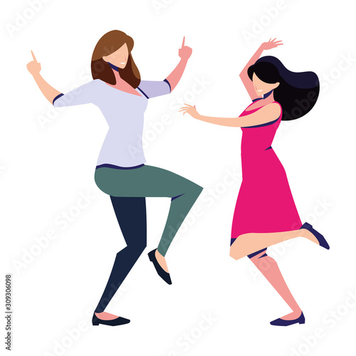 women in pose of dancing on white background