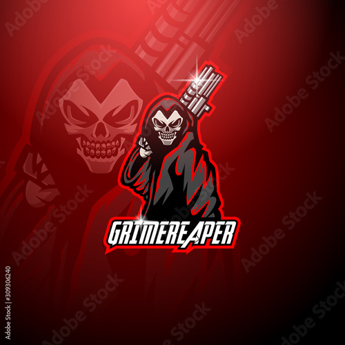 Grim reaper esport mascot logo holding gun