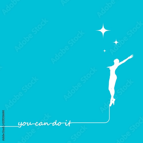 Freedom, happiness, woman, fly, love concept. Happy free woman jumping and flying concept sketch. You can do it. Motivation typography quote.