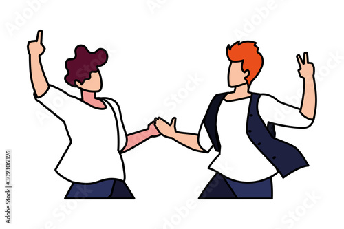 scene of men in dance pose, party, dance club