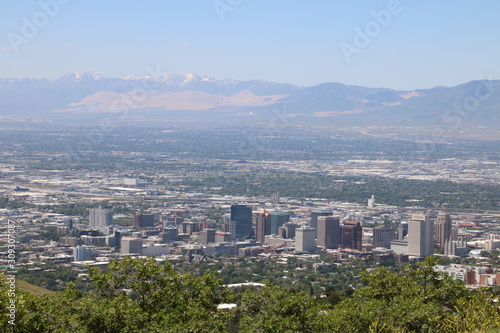 Downtown Salt Lake City and the Oqquirh Mountain range  Utah  USA