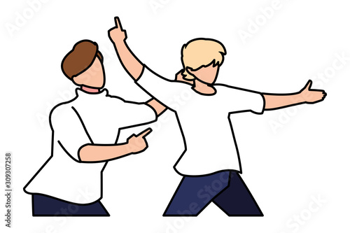 scene of men in dance pose, party, dance club
