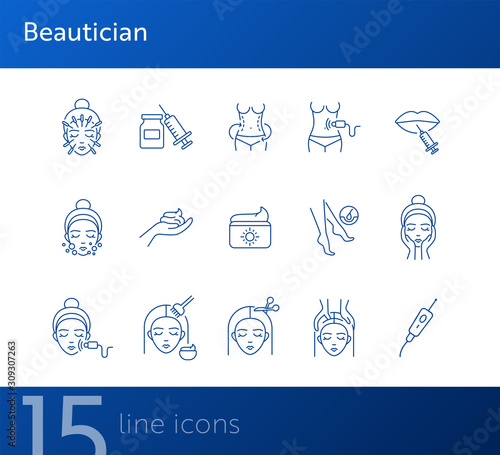 Beautician line icon set