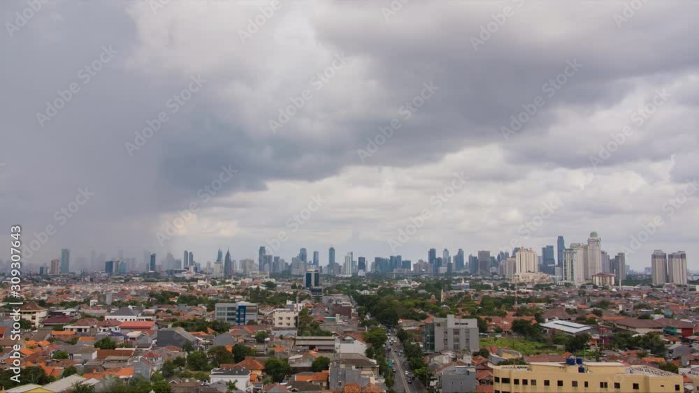 Timelapse panorama of the city of Jakarta in rainy weather. Indonesia. Timelapse panorama of the city of Jakarta in rainy weather. Indonesia.