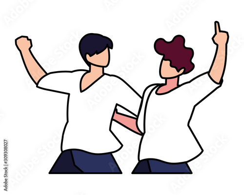 scene of men in dance pose, party, dance club