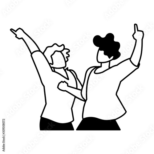 scene of men in dance pose, party, dance club