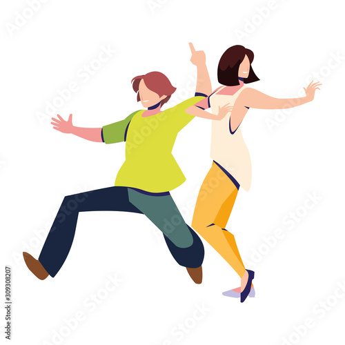 couple of people in pose of dancing on white background