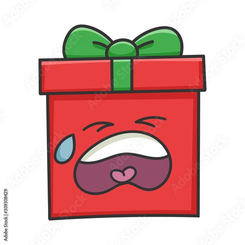 Crying Present Christmas Gift Box Cartoon