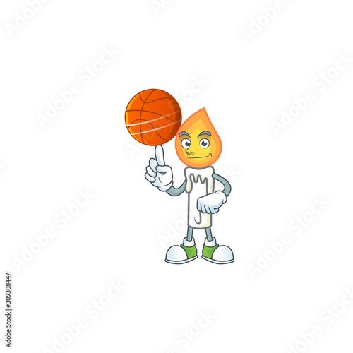 Happy face white candle cartoon character playing basketball photo