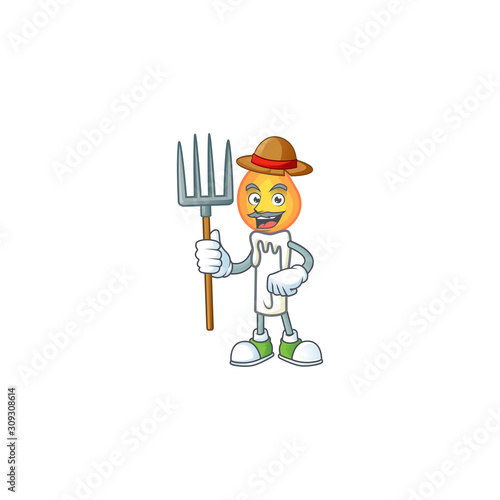 Happy Farmer white candle cartoon mascot with hat and tools
