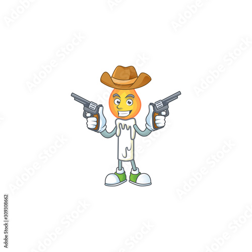 Smiling white candle mascot icon as a Cowboy holding guns